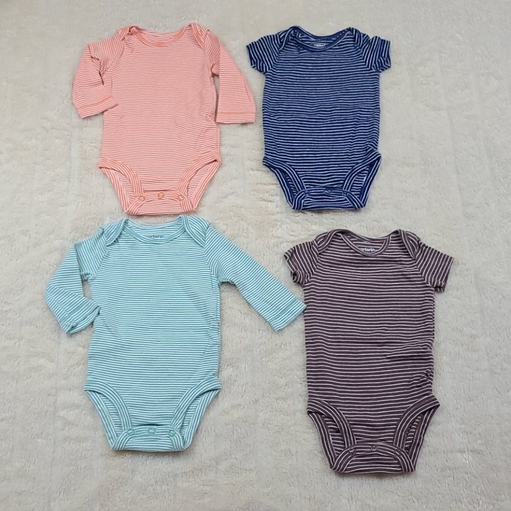 Carter's Baby Bodysuit Bundle 3M 4 Pack Striped Onesies Long Short Sleeve Unisex